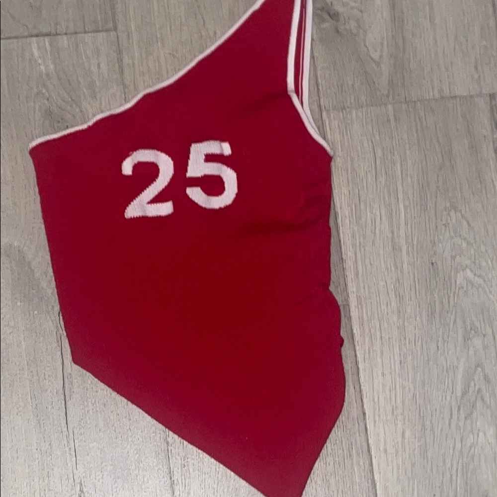 Red One Shoulder Top with Number 25